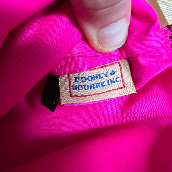 Dooney & Bourke Brown Nylon Leather Framed Kisslock Coin Purse with hot pink in - Picture 3 of 5